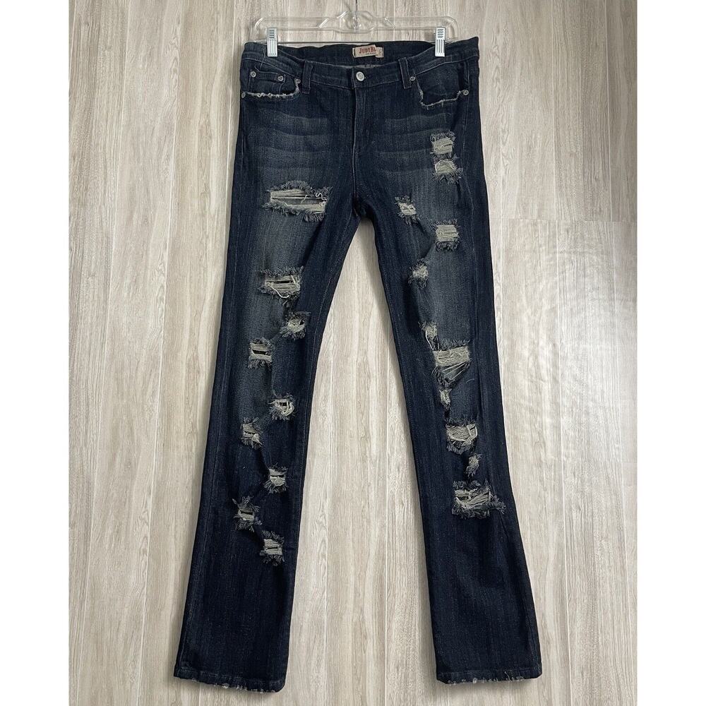 Judy Blue Jeans Women’s Size 1X Dark Wash Stretch Distressed Straight Leg USA